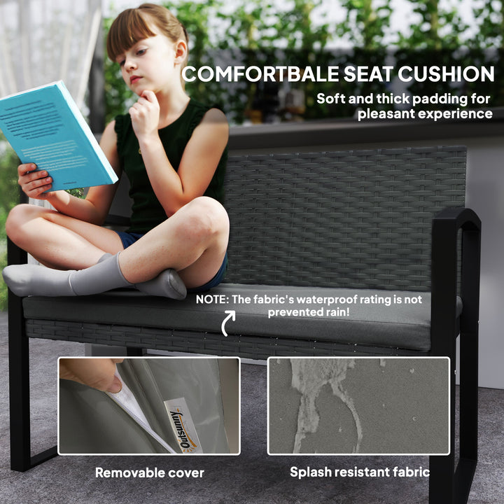 Two-Seater Rattan Garden Bench - Grey/Black