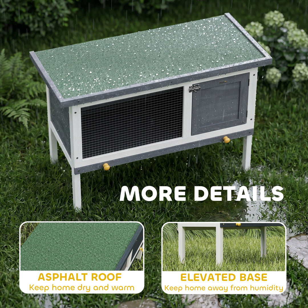 Wooden Rabbit Hutch, Guinea Pig Hutch with Asphalt Roof, Outdoor Eleva