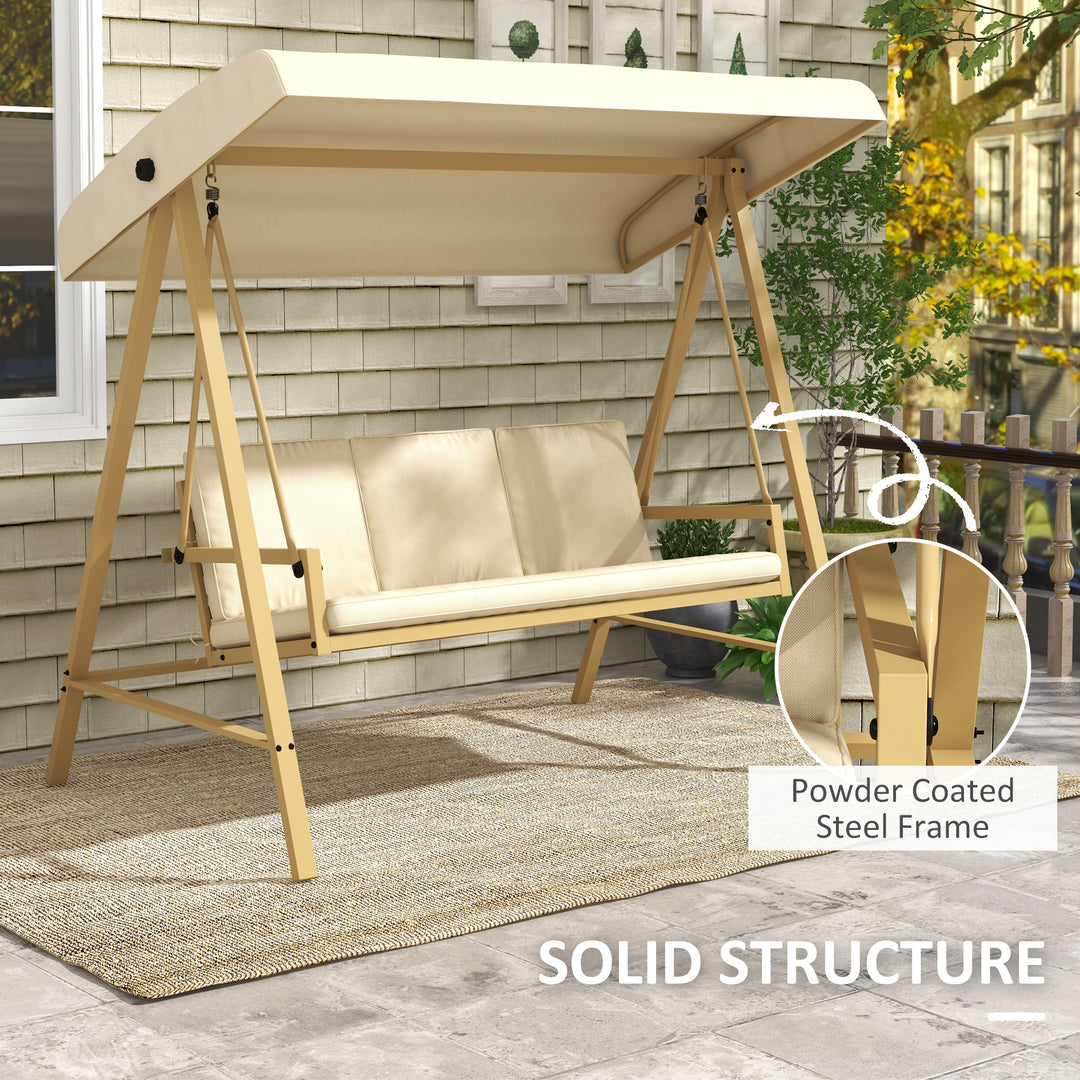 Three-Seat Garden Swing Chair, with Adjustable Canopy - Beige