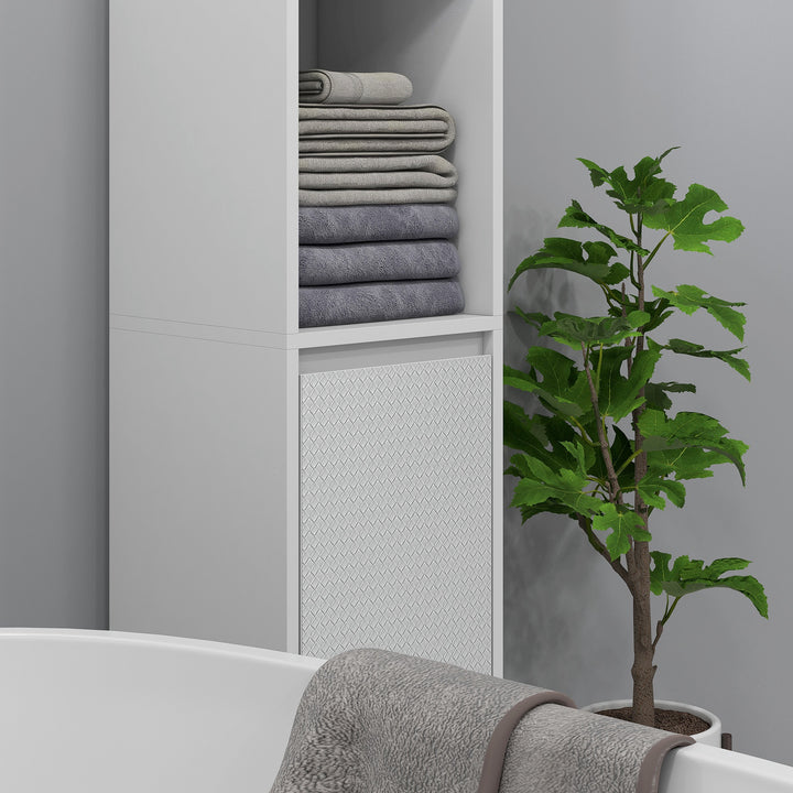 Narrow Bathroom Cabinet, Slim Bathroom Storage Unit with Open Compartment, Freestanding Storage Cupboard for Small Spaces, 30 x 30 x 160 cm, White