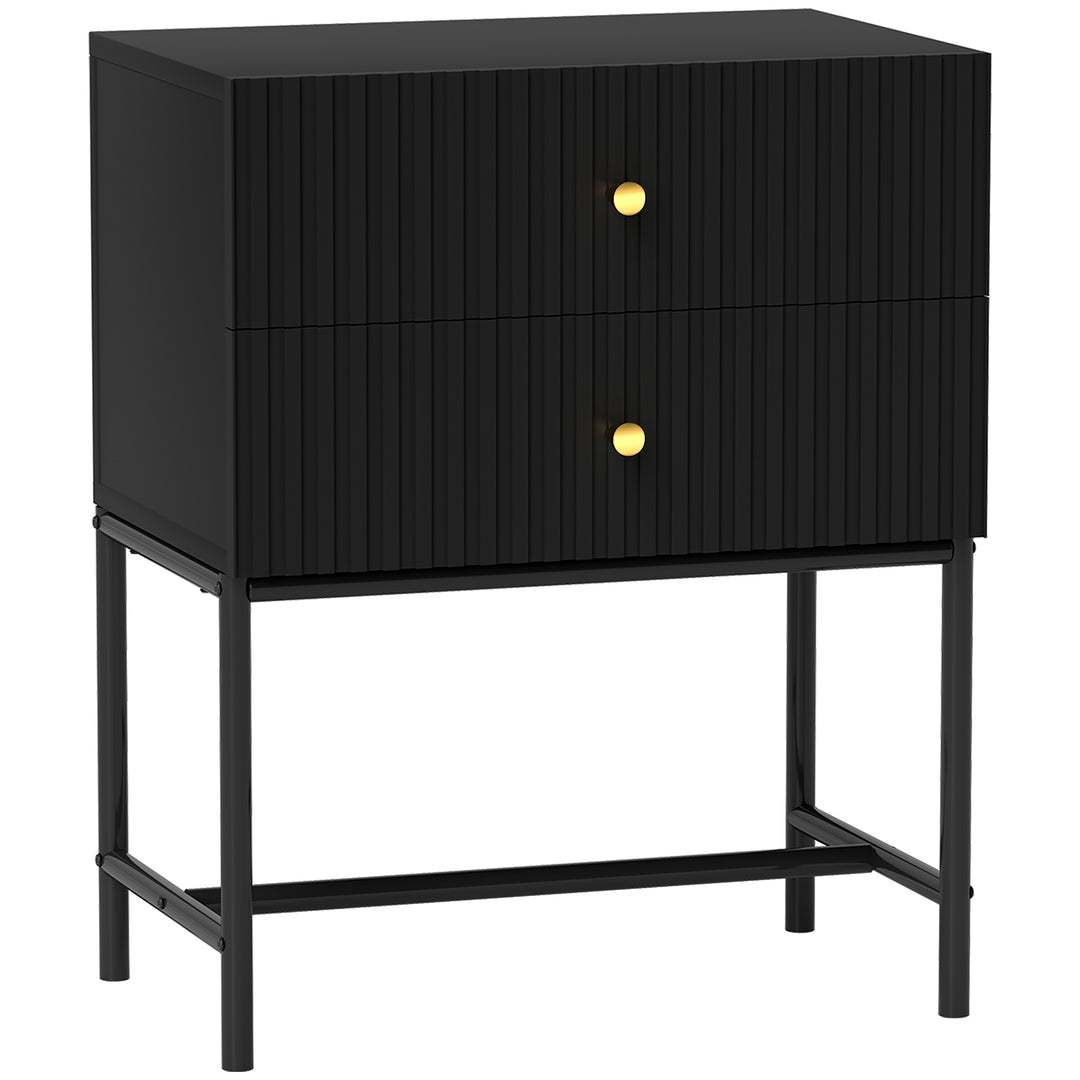 Elegant Two-Drawer Bedside Table - Black