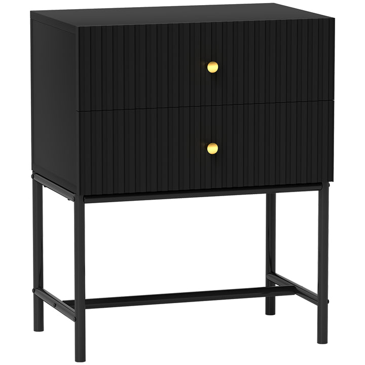 Elegant Two-Drawer Bedside Table - Black