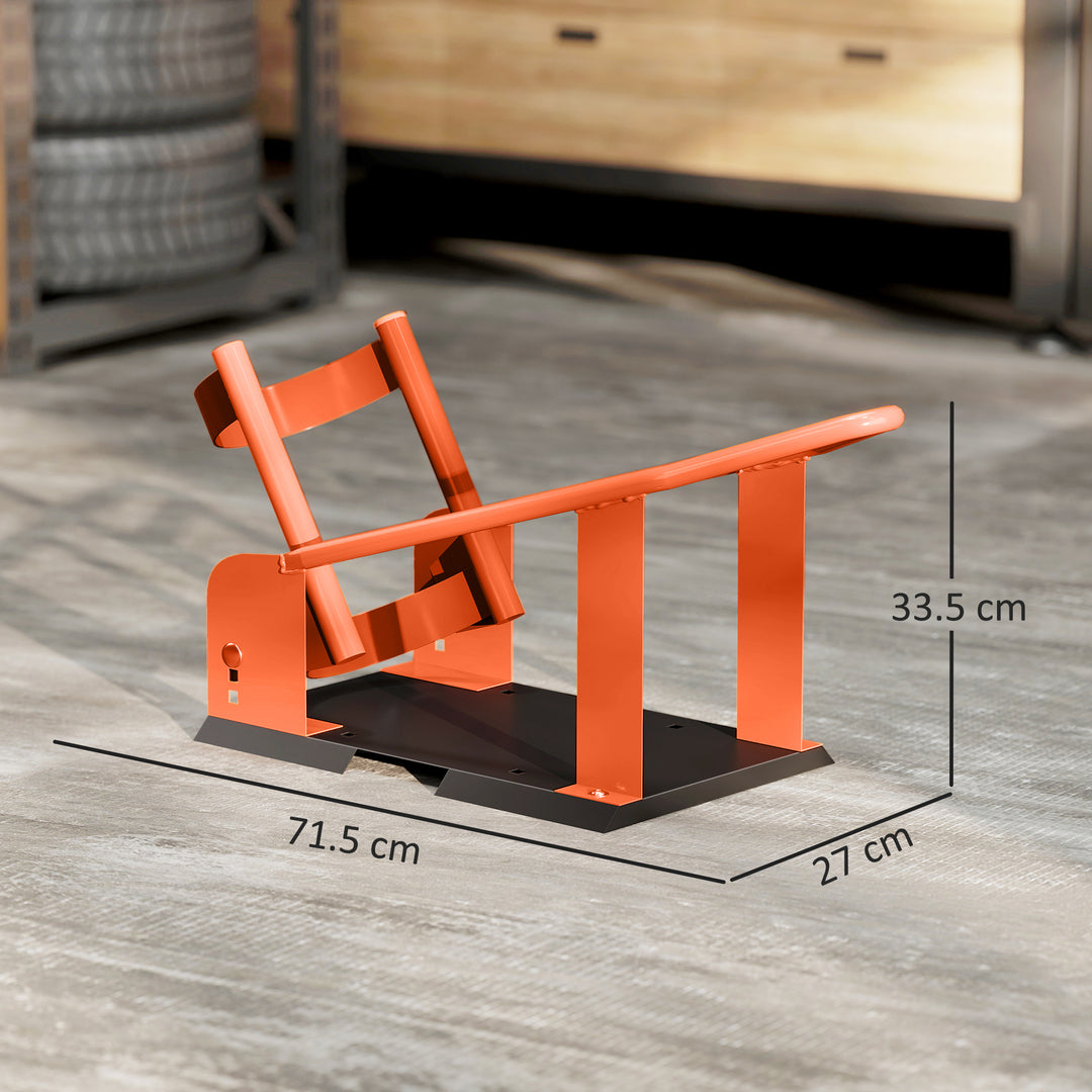 Motorcycle Wheel Chock, 816.5 kg Capacity Heavy Duty Steel Motorcycle Front Wheel Chock Holder with 3 Height Adjustable Holes, Fits 381-533.4 mm Wheels, Orange
