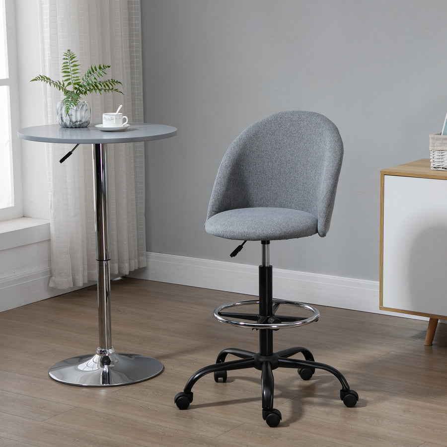 Ergonomic Drafting chair Adjustable Height w/ 5 Wheels Padded Seat Footrest 360° Swivel Freely Comfortable Versatile Use For Home Office - Grey