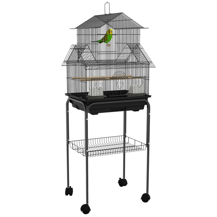 Metal Bird Cage with Plastic Swing, Perch, Food Container, Tray, Handle, for Finches, Canaries, Budgies, 43.5 x 33 x 121