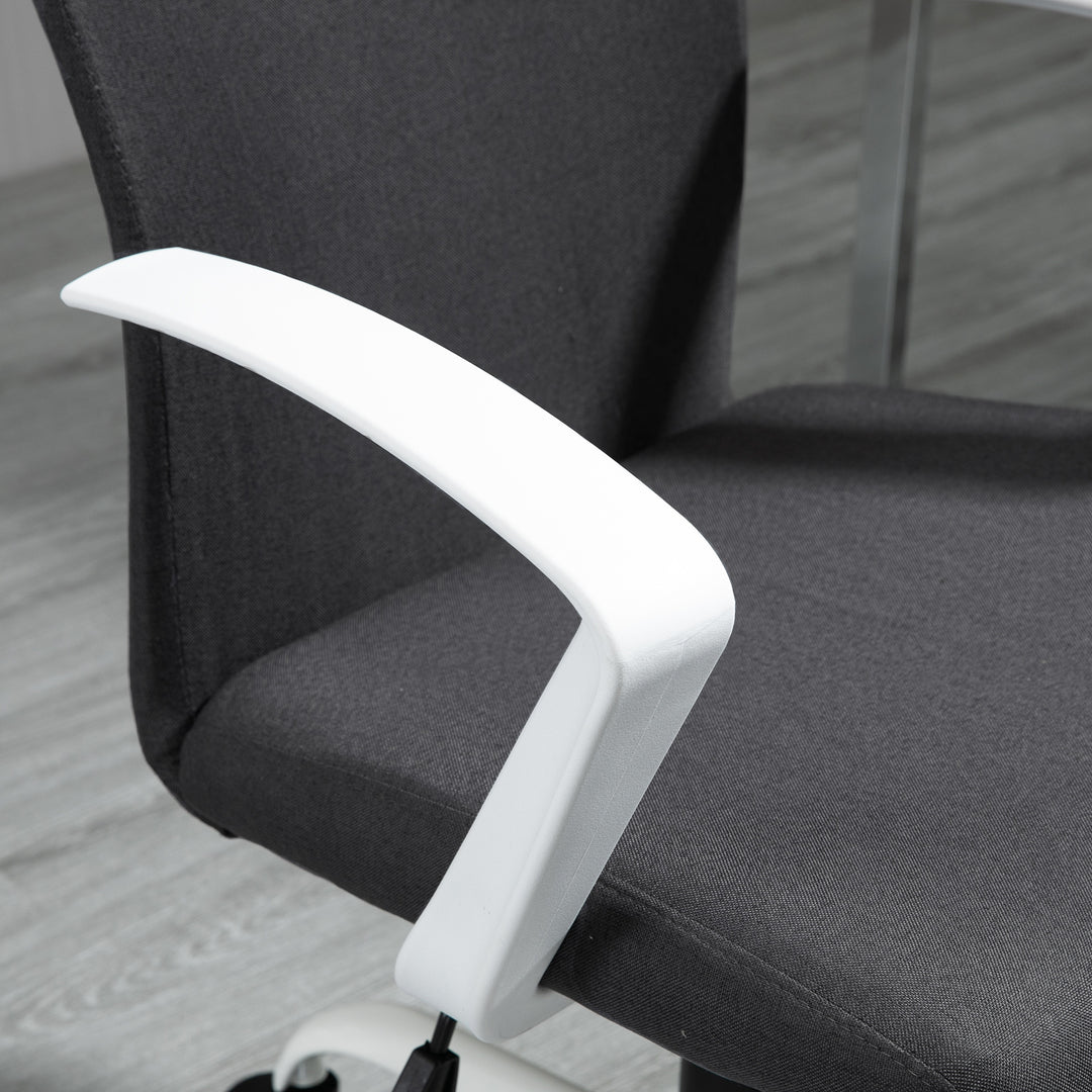 Office Chair Linen Swivel Computer Desk Chair Home Study Task Chair with Wheels, Arm, Adjustable Height, Dark Grey