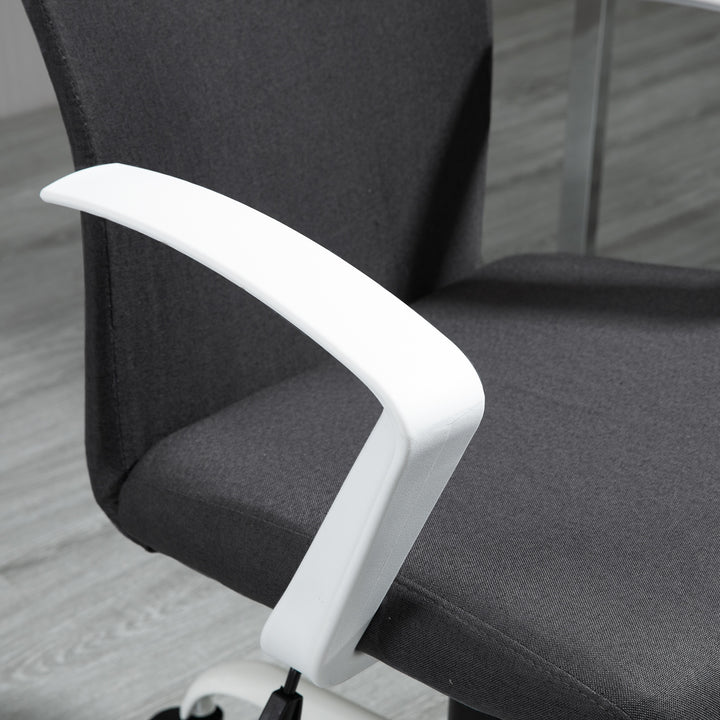 Office Chair Linen Swivel Computer Desk Chair Home Study Task Chair with Wheels, Arm, Adjustable Height, Dark Grey