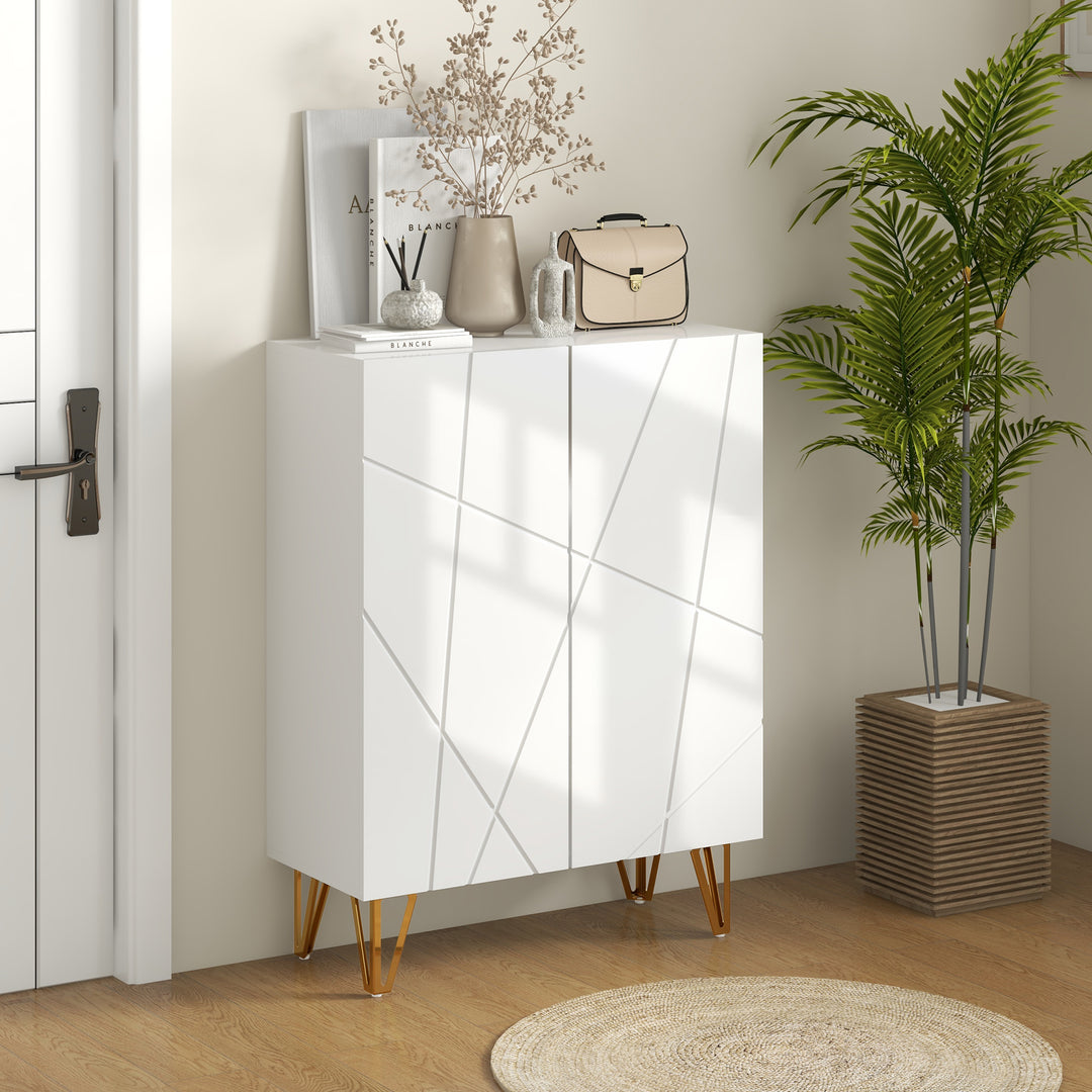 Narrow Shoe Storage Cabinet with Soft-Close Hinges and Adjustable Shelves for 15-20 Pairs of Shoes, White