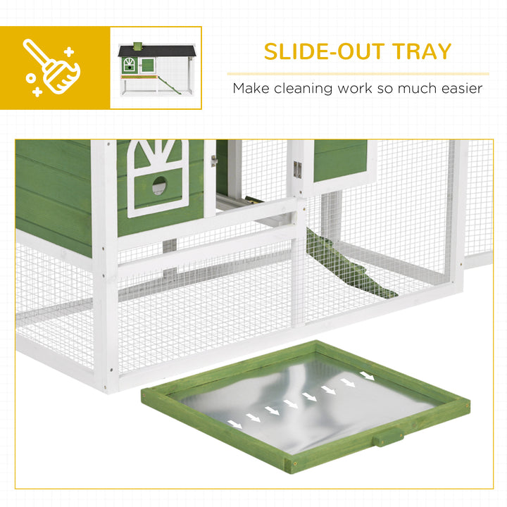 Wooden Rabbit Hutch and Run with Sliding Tray, Ramp, Water-resistant Roof, for 2-4 Rabbits, Green