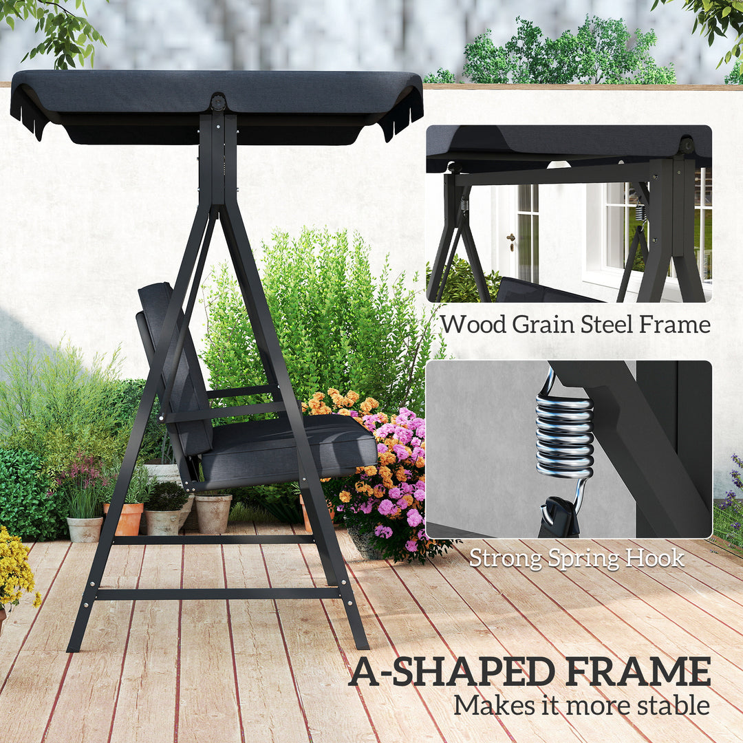 Three-Seater Garden Swing Bench, with Adjustable Canopy - Dark Grey