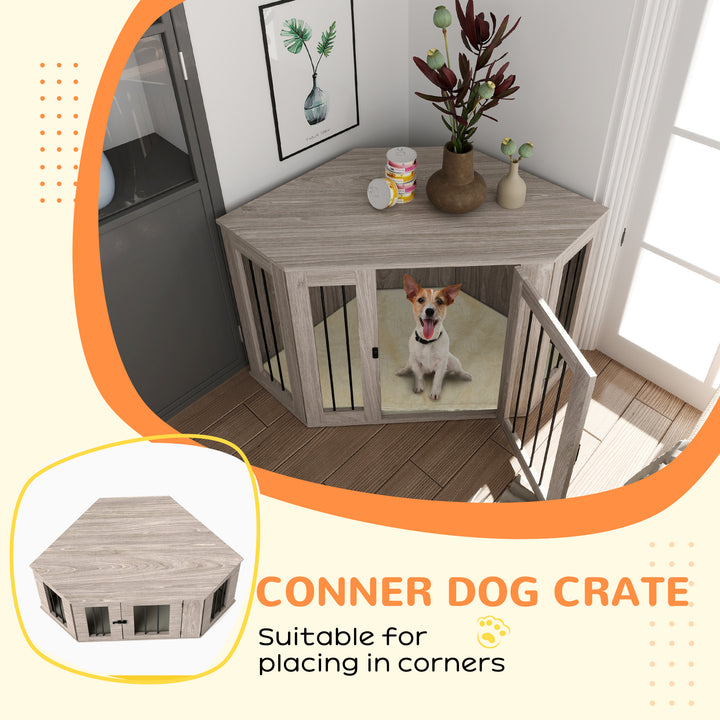 Dog Crate Furniture Side Table, with Cushion, 122 x 61 x 71cm - Walnut Brown