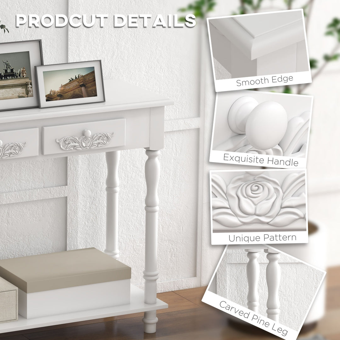 Console Table Modern Sofa Side Desk with Storage Shelves Drawers for Living Room Entryway Bedroom White