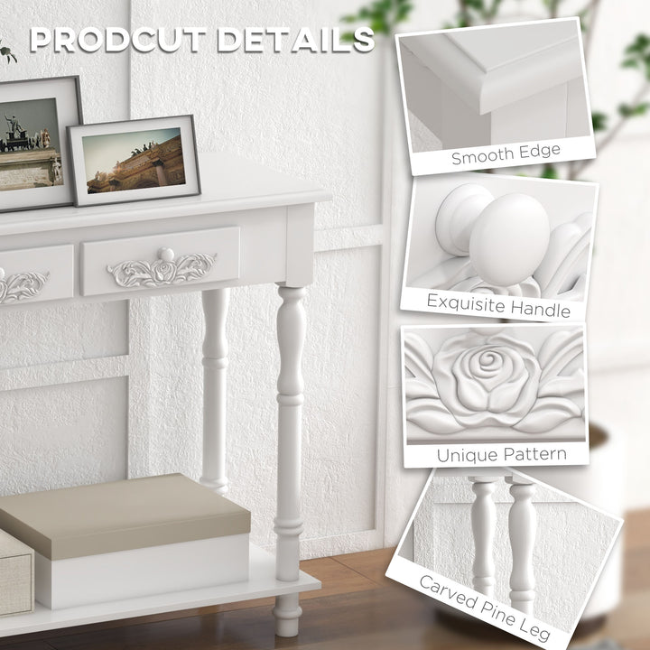 Console Table Modern Sofa Side Desk with Storage Shelves Drawers for Living Room Entryway Bedroom White