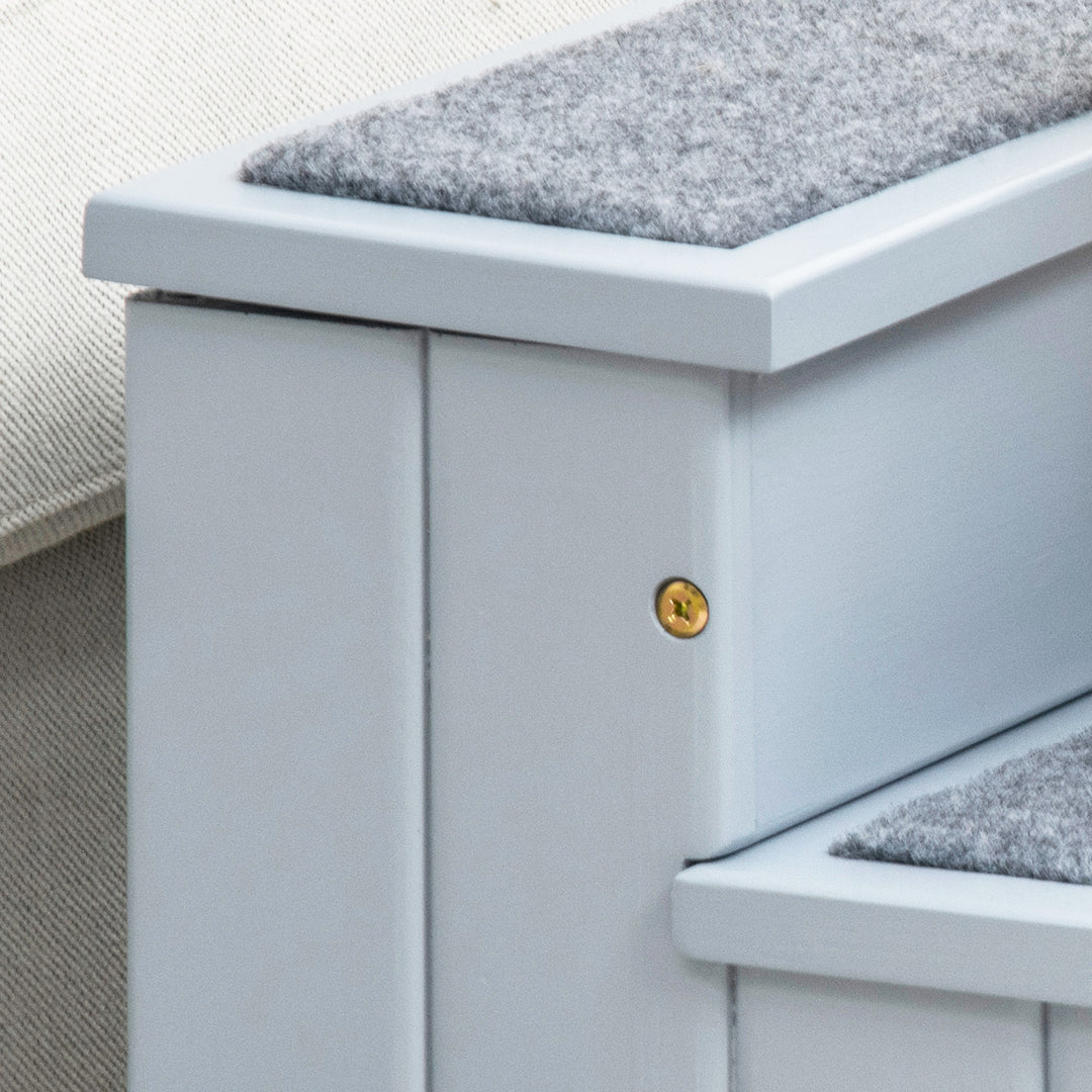 MCL 3 Step Wooden Dog Steps Pet Stairs for Dogs, Cat Ladder for Bed Couch with Storage Grey