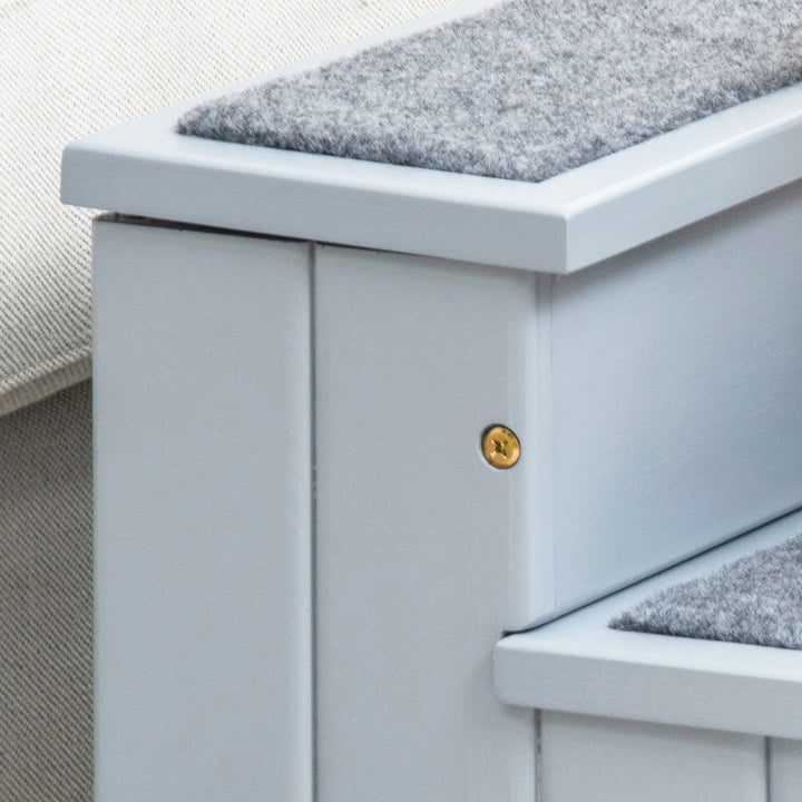 MCL 3 Step Wooden Dog Steps Pet Stairs for Dogs, Cat Ladder for Bed Couch with Storage Grey