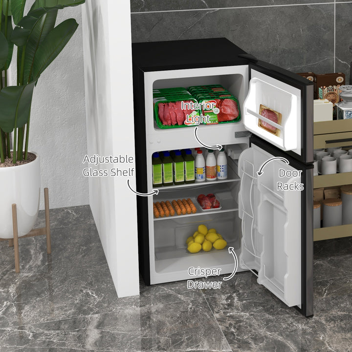 HOMCOM 88L Under Counter Fridge Freezer, Small Refrigerator with 5-Setting, 3 Star Freezer Rating, Black and Silver Tone