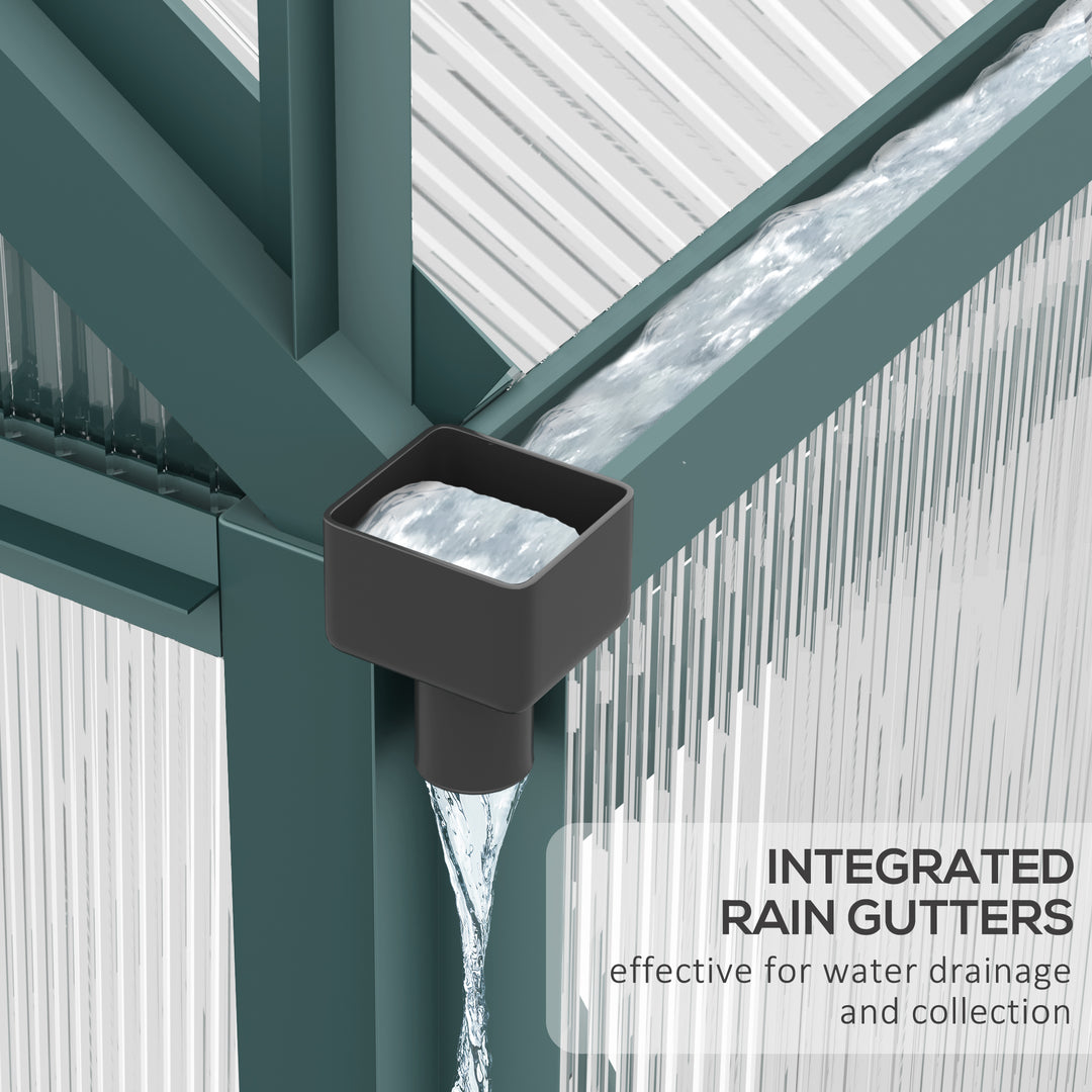 MCL 6 x 10ft Polycarbonate Greenhouse, Large Walk-In Green House with Slide Door and Window, Garden Plants Grow House with Aluminium Frame and Foundation, Dark Green