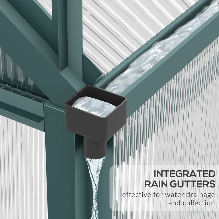 MCL 6 x 10ft Polycarbonate Greenhouse, Large Walk-In Green House with Slide Door and Window, Garden Plants Grow House with Aluminium Frame and Foundation, Dark Green