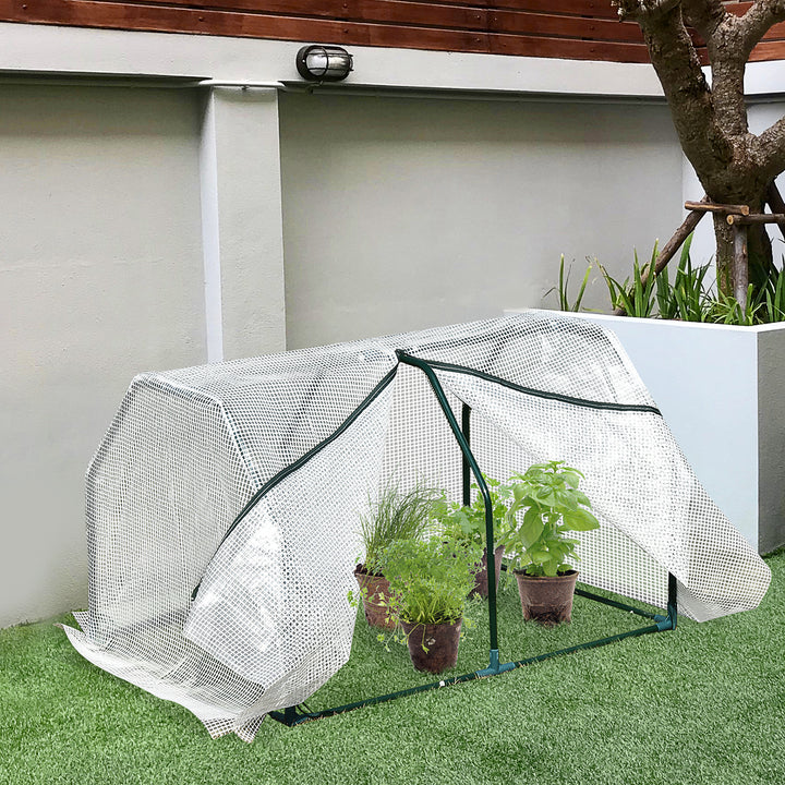 Outsunny Portable Greenhouse Oasis: Mini Metal Frame with PVC Cover, Zippered Access, 99x71x60cm, White | Aosom UK