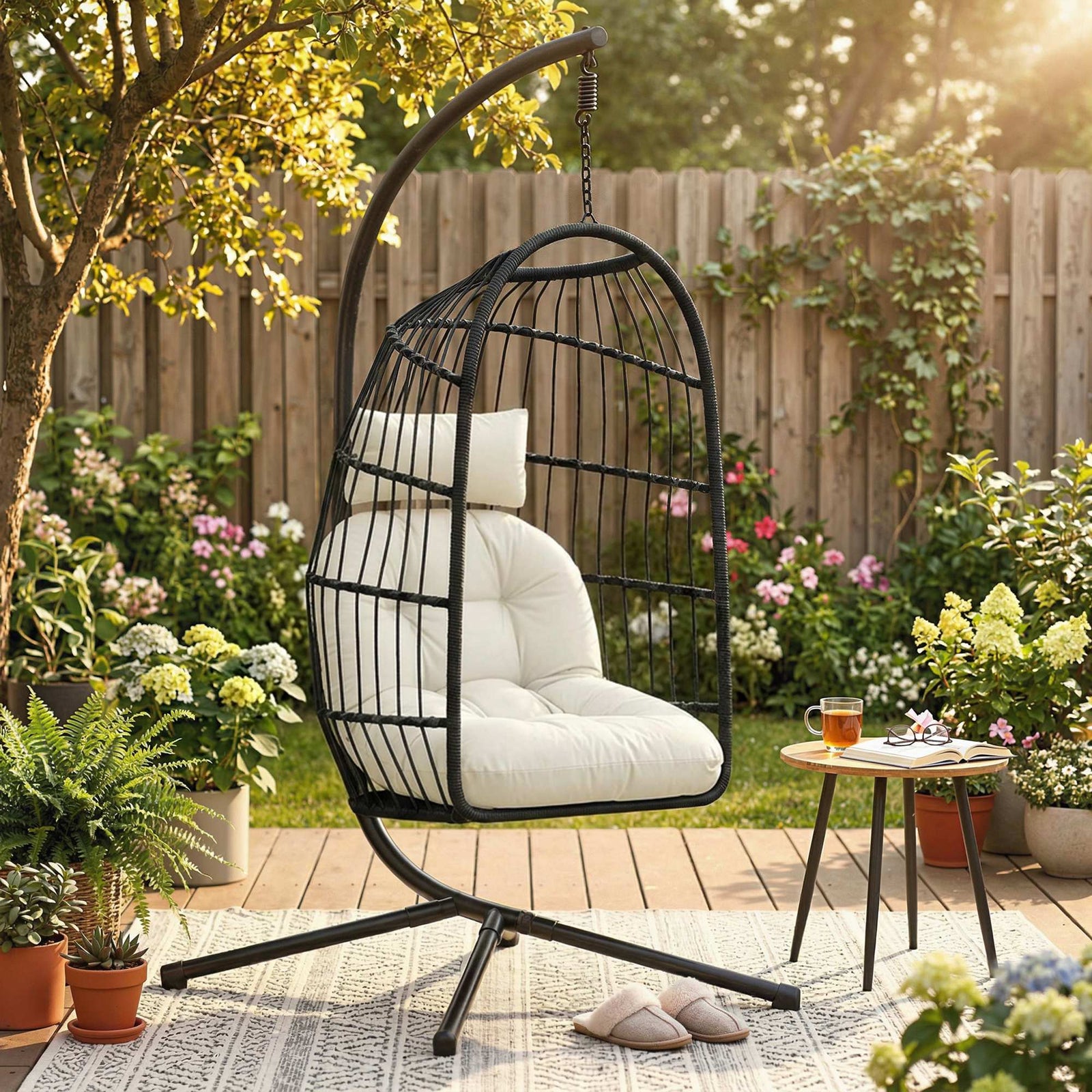 Hanging Egg Chair, Indoor Outdoor Hammock Swing Chair with Stand, Safe