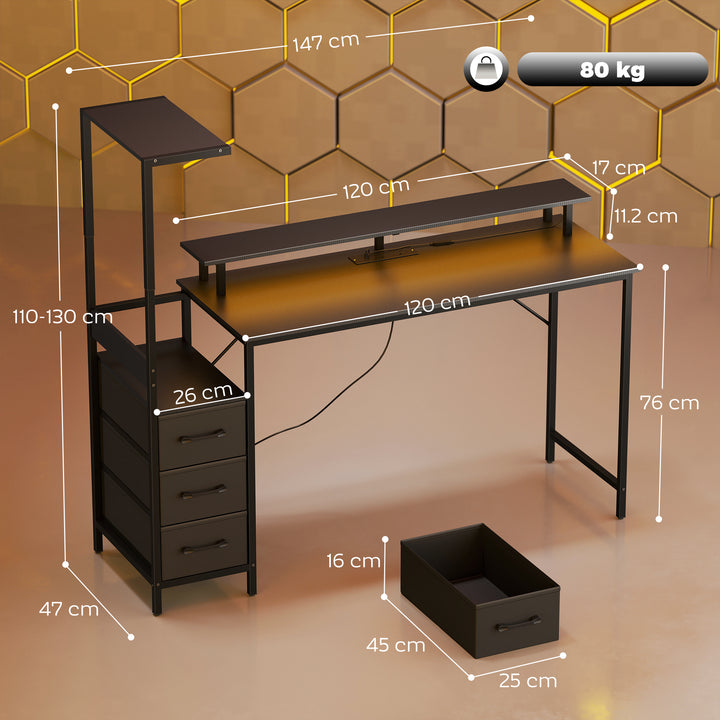 147cm Gaming Desk with Charging Station and Monitor Stand, Computer Ta