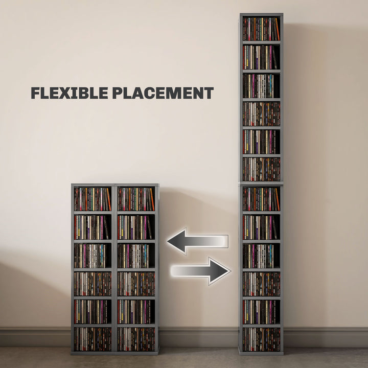 Set of 2 CD Media Display Shelf Unit Tower Rack with Adjustable Shelve