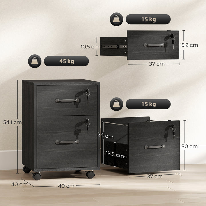 Rolling File Cabinet with 2 Drawers, Mobile Filing Cabinet with Hanging File Folder for Letter Sized Documents