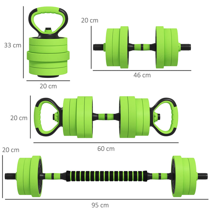 SPORTNOW 4-in-1 Adjustable Weight Dumbbells Set, Used as Barbell, Kettlebell, Push up Stand, Free Weights Set for Home Gym Training, 20KG | Aosom UK