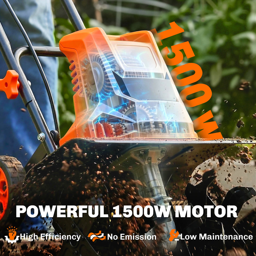 1500W Electric Garden Tiller w/Foldable Handle, 40cm Working Width, 20