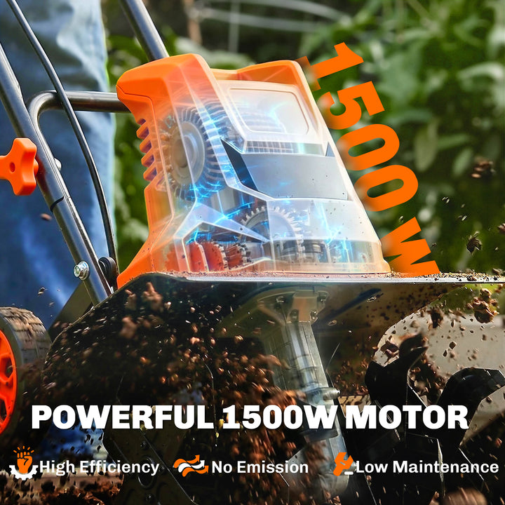 1500W Electric Garden Tiller w/Foldable Handle, 40cm Working Width, 20