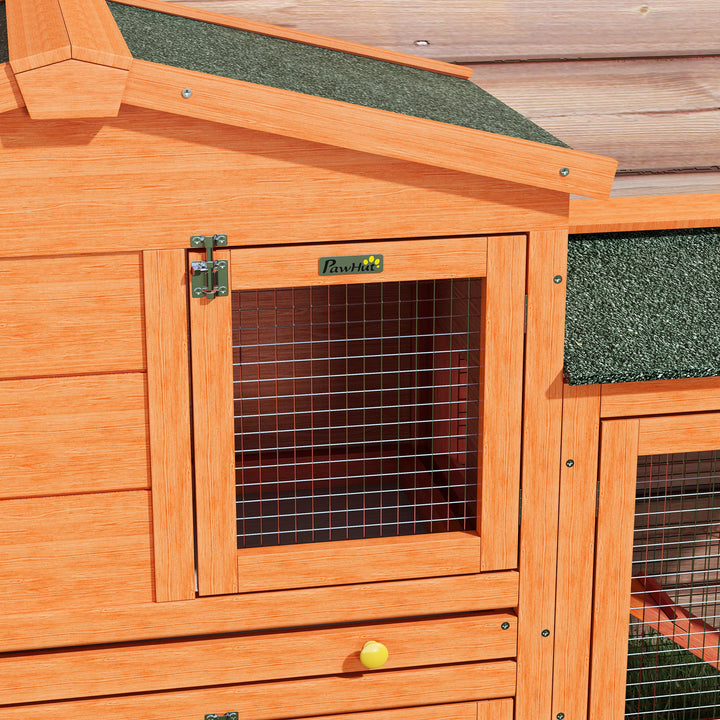 PawHut 2 Tier Rabbit Hutch with Run, Ramp, Slide-out Tray, for Garden, Yard, Orange | Aosom UK