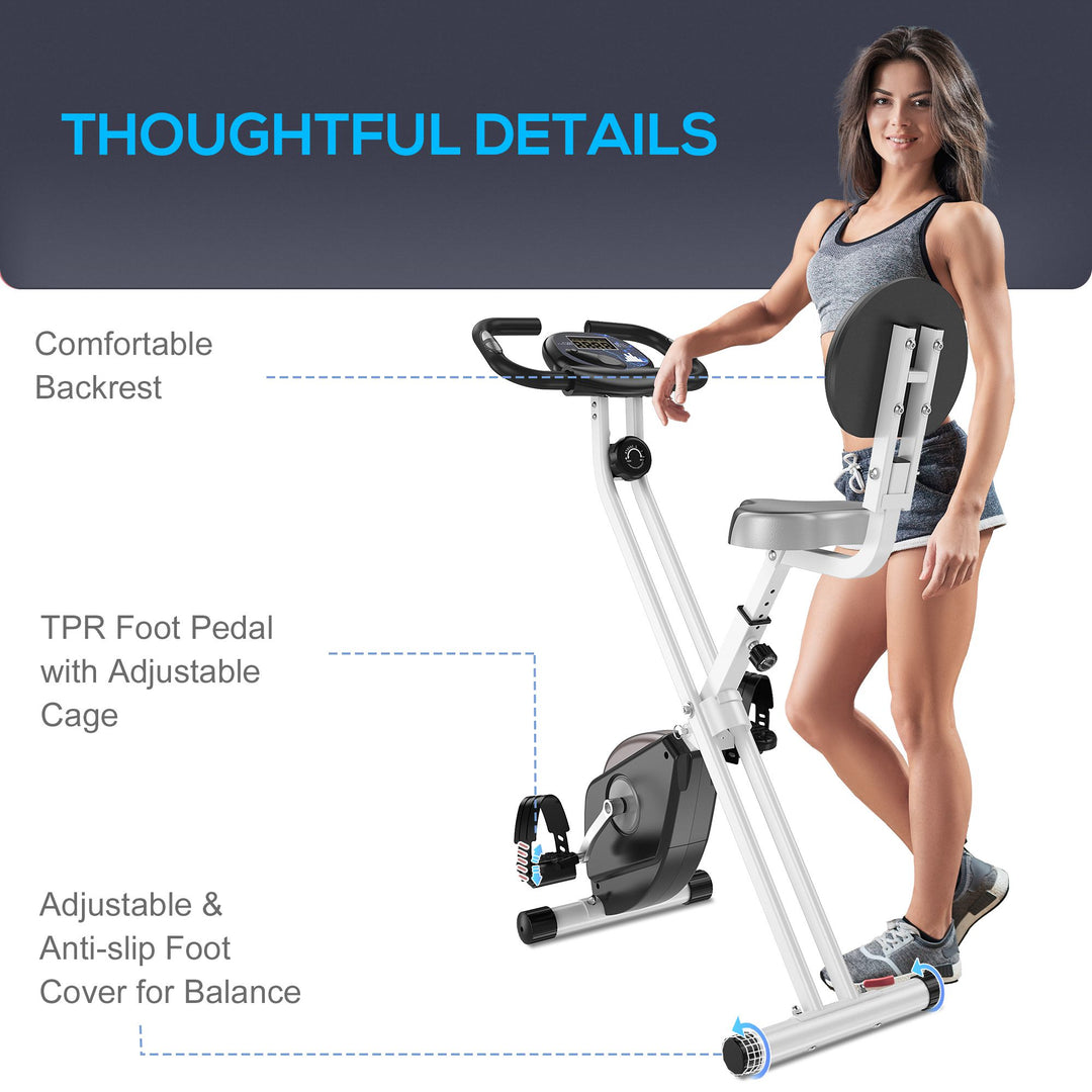 Folding Exercise Bike, Fitness Bicycle Indoor Trainer, 8-Level Magnetic Resistance Adjustable, with LCD Monitor, Pulse Sensor, Grey
