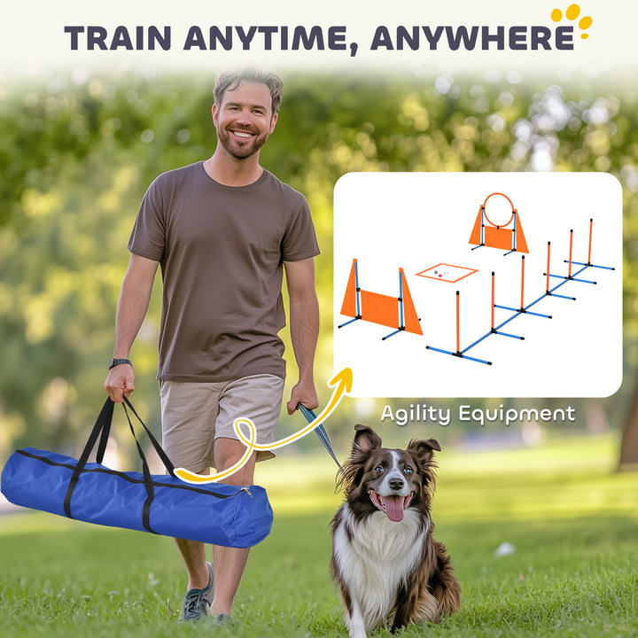 6-Piece Dog Agility Equipment Set with Weave Poles, Jump Ring, Hurdle, Pause Box, Bag, Orange
