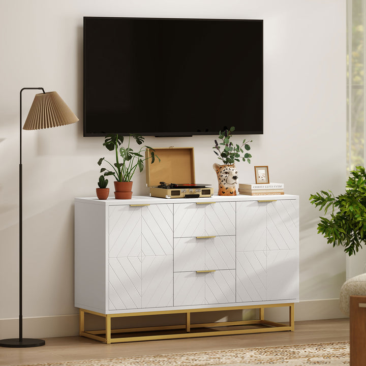Sideboard with 3 Drawers and Adjustable Shelves for Living Room - White