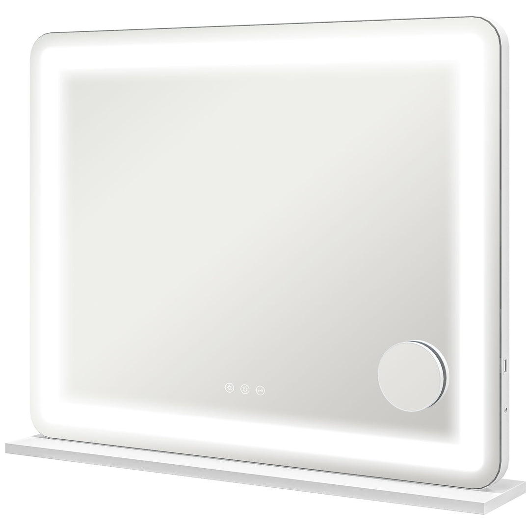 Vanity Mirror with Lights, Large Lighted Makeup Mirror with 3 Colour Lighting Modes, 10X Magnifying, USB Charging Port, Touch Screen, Tabletop or Wall Mounted Design for Bedroom, White
