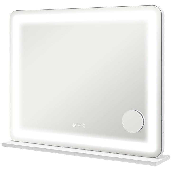 Vanity Mirror with Lights, Large Lighted Makeup Mirror with 3 Colour Lighting Modes, 10X Magnifying, USB Charging Port, Touch Screen, Tabletop or Wall Mounted Design for Bedroom, White