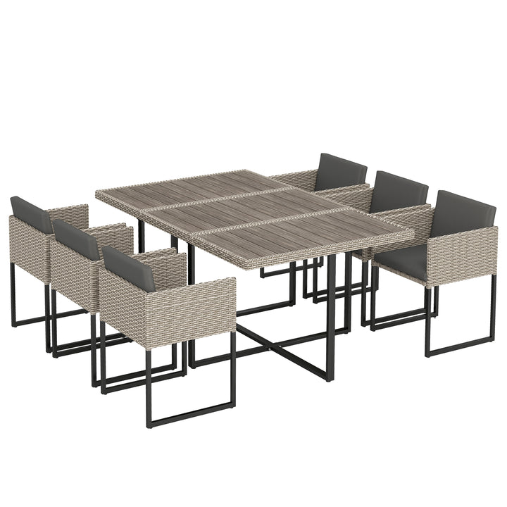 7 Piece Rattan Garden Furniture Set, Garden Dining Set with Wood-Plast
