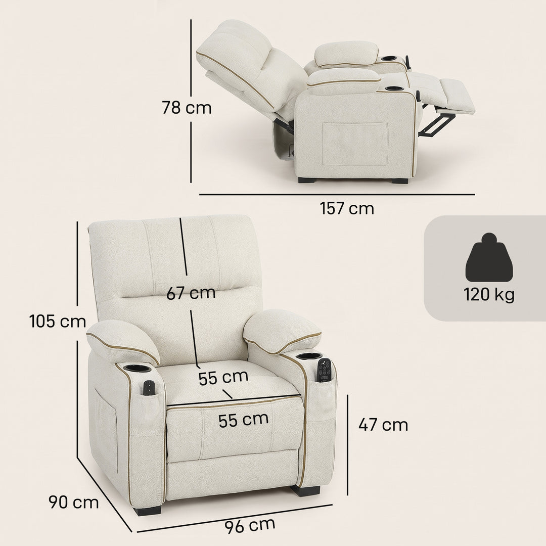Electric Massage Recliner Armchair with Vibration, Heat - view 3