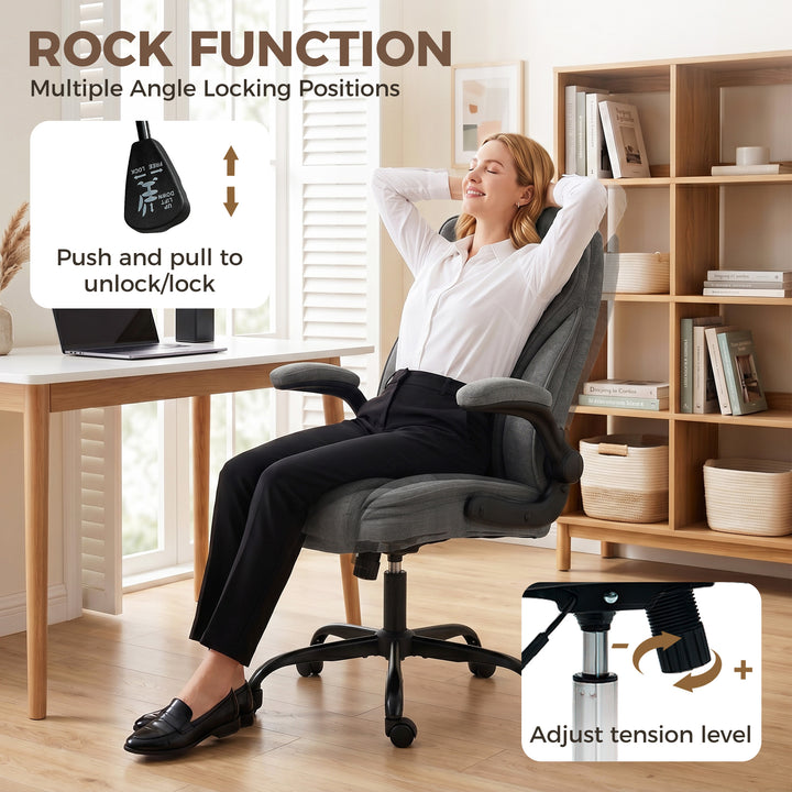 Office Chair, Ergonomic Desk Chair with Flip-up Armrest, Pocket Spring