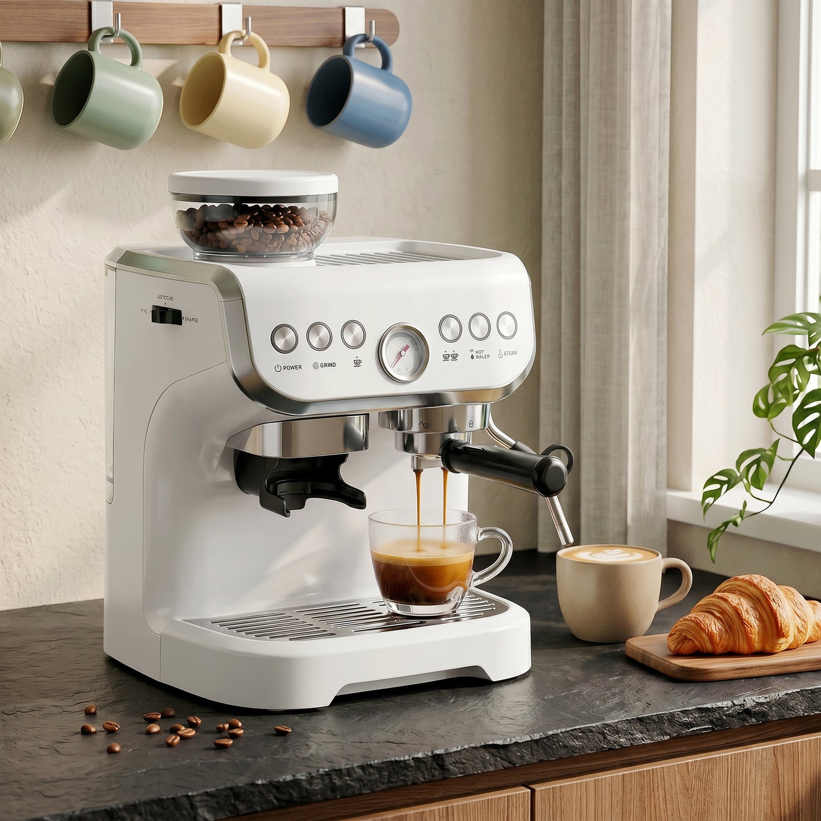 15 Bar Coffee Machine, with Adjustable Grind, Steamer and Accessories 