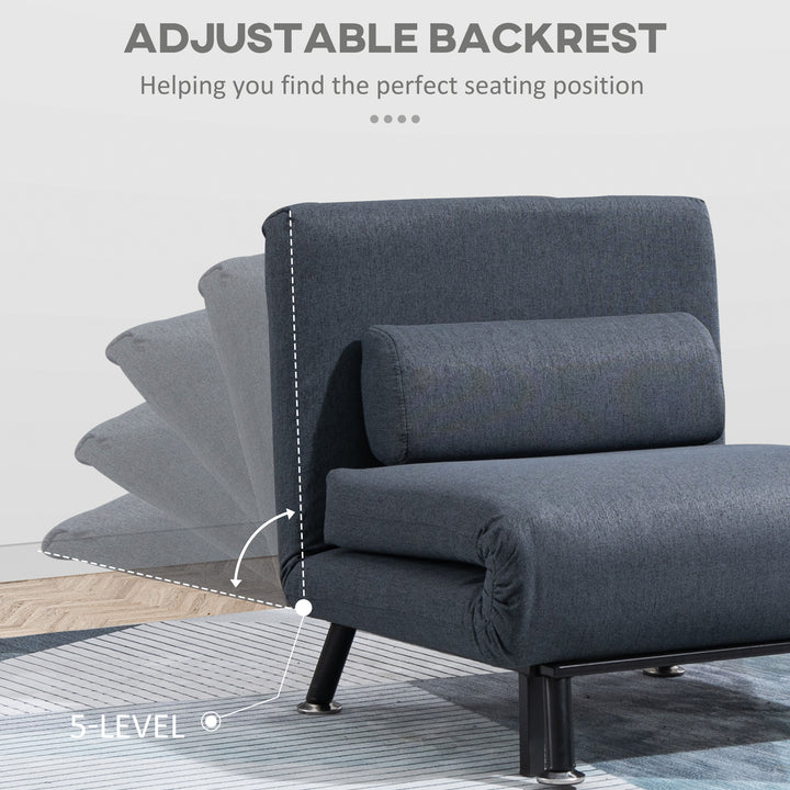 Linen Chair Bed, 3-in-1 Convertible Sleeper Chair with Adjustable Backrest, Pillow, for Living Room, Bedroom, Dark Grey