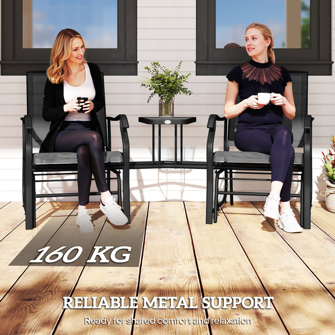 MCL Gliding Jack and Jill Seat, with Glass-Top Table - Black