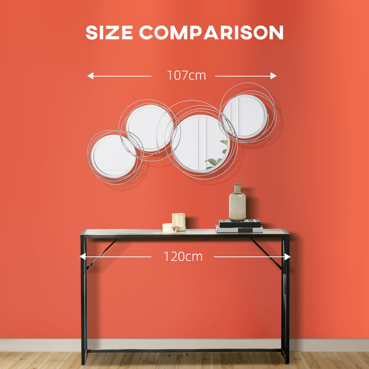 Metal Wall Mirrors, 107cm Modern Decorative Silver Mirror Decor Hanging, Home Wall Sculptures for Living Room Bedroom Dining Room