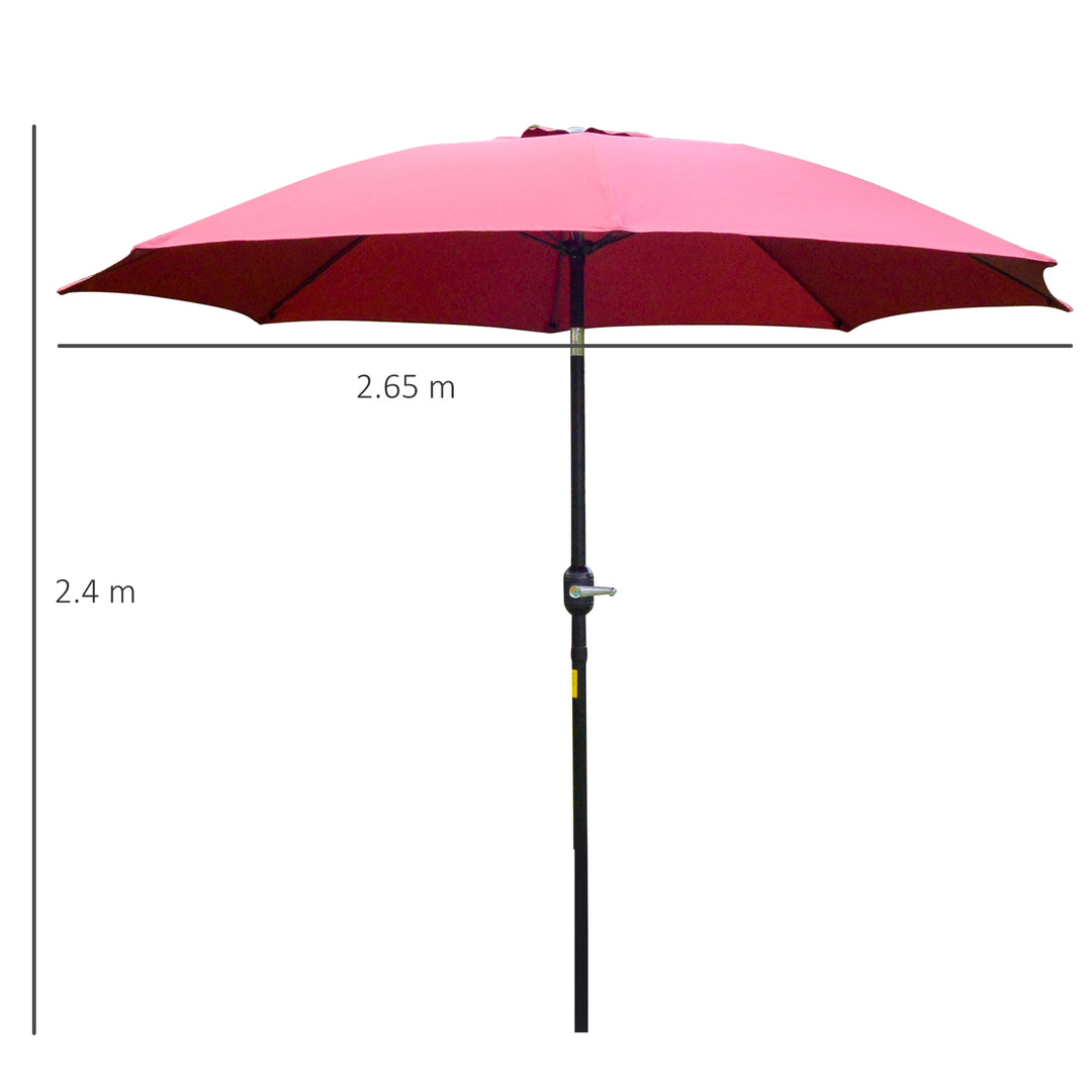 2.7M Garden Parasol Umbrella with Glass Fibre Ribs and Aluminium Frame, Tilting Sun Shade Shelter Canopy, Wine Red