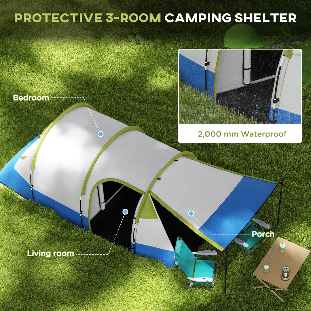 Three Man Two-Room Tent, with Porch and Accessories - Green