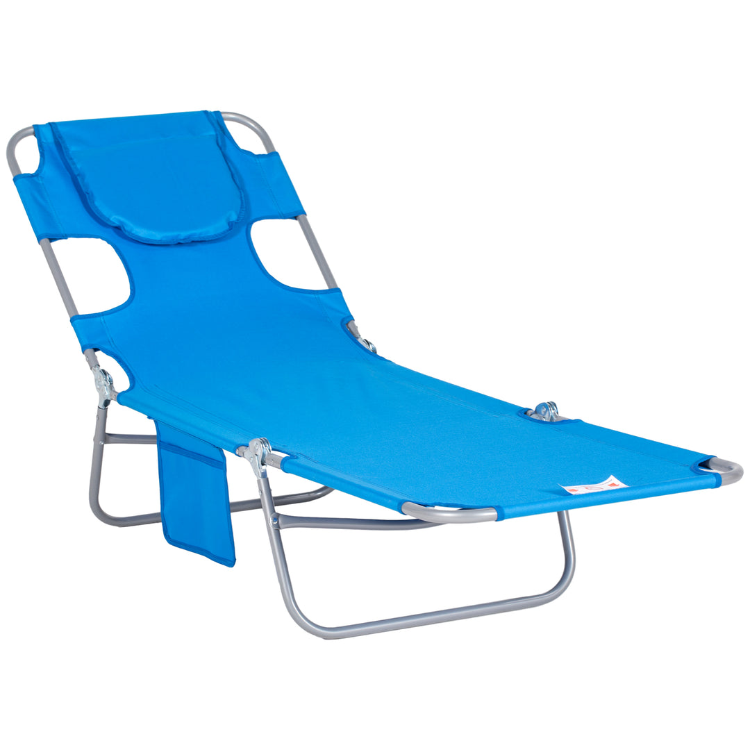 Foldable Sun Lounger with Reading Hole - Blue