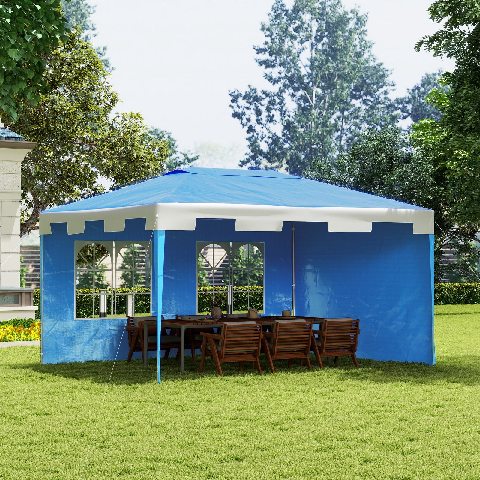 3 x 4 m Garden Gazebo Shelter Marquee Party Tent with 2 Sidewalls for Patio Yard Outdoor, Blue