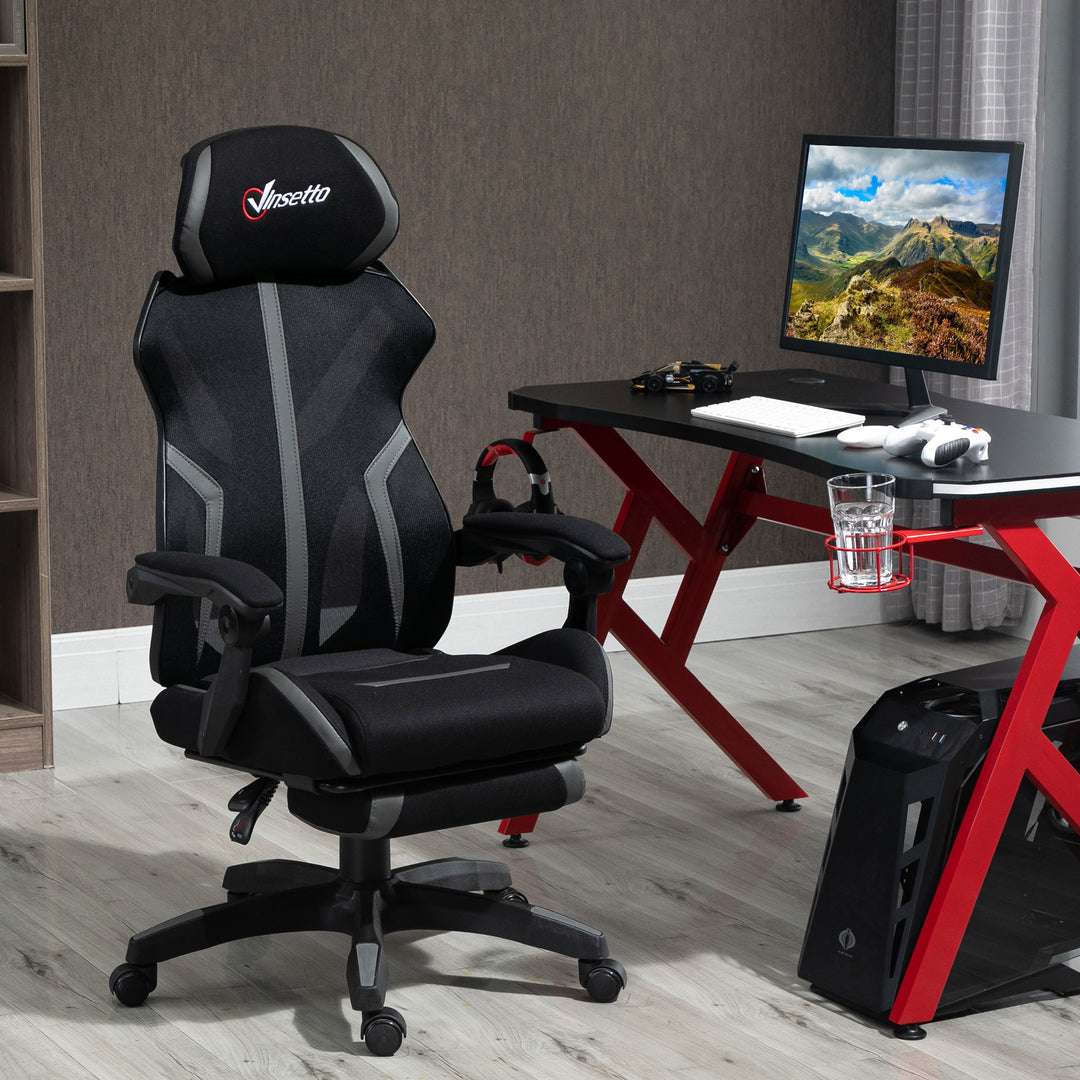 Mesh Office Chair Desk Task Computer Recliner with Footrest, Lumbar Back Support, Swivel Wheels, Adjustable Height for Home, Black Grey
