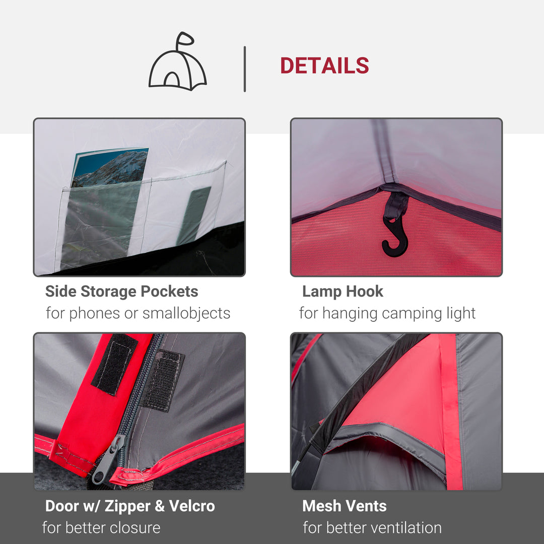 2-3 Person Tunnel Tent with Sewn-in Groundsheet, Air Vents, Rainfly, 2000mm Water Column, Camping Tent with 1 Bedroom, Inbuilt Porch, Living Area for Camping, Hiking, Grey