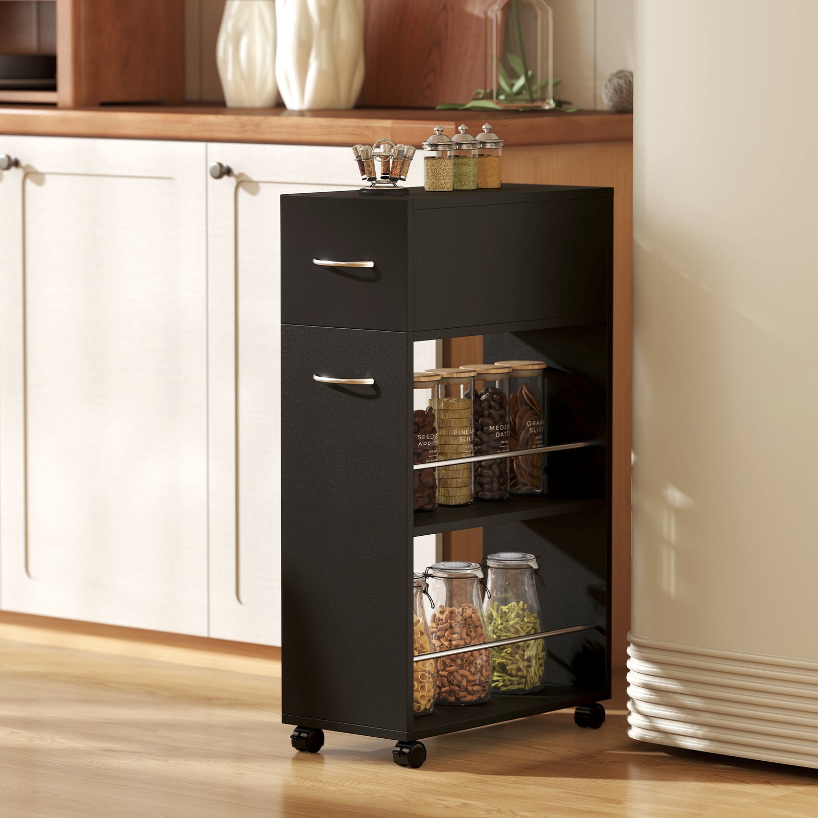 Rolling Storage Unit, 3-Tier Kitchen Cart Trolley with Drawer, Surface